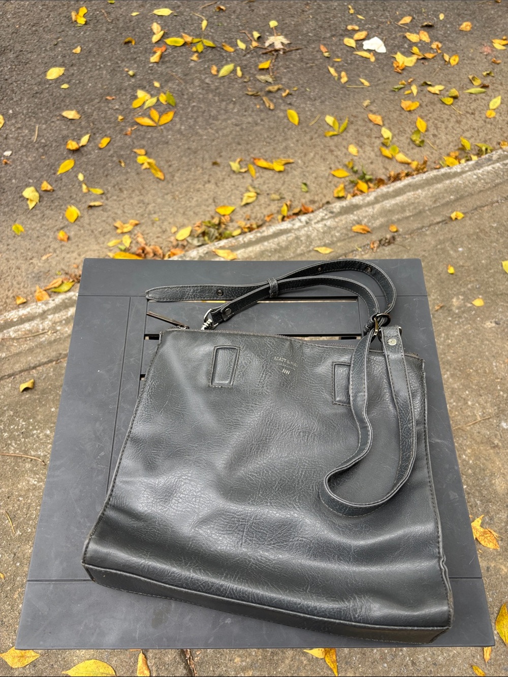 Black Leather Crossbody Tote with Adjustable Strap